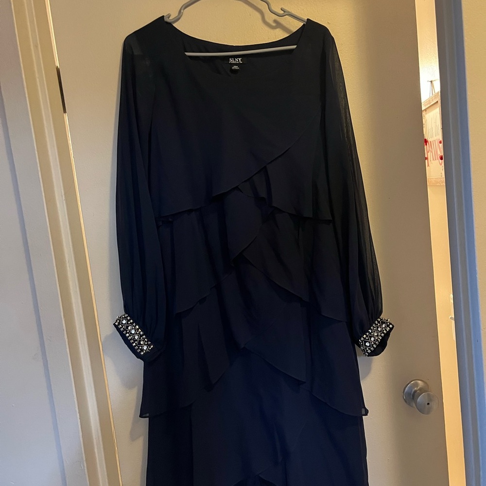 SLNY Midnight Blue Layered Long Sleeve Dress